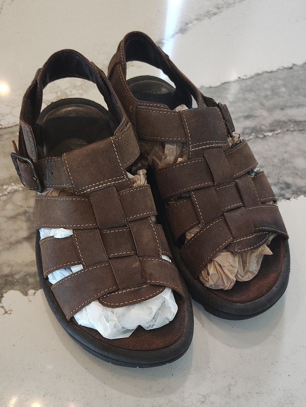 Men's Teva "Camden" Brown Leather Fisherman Sandals Size 10
